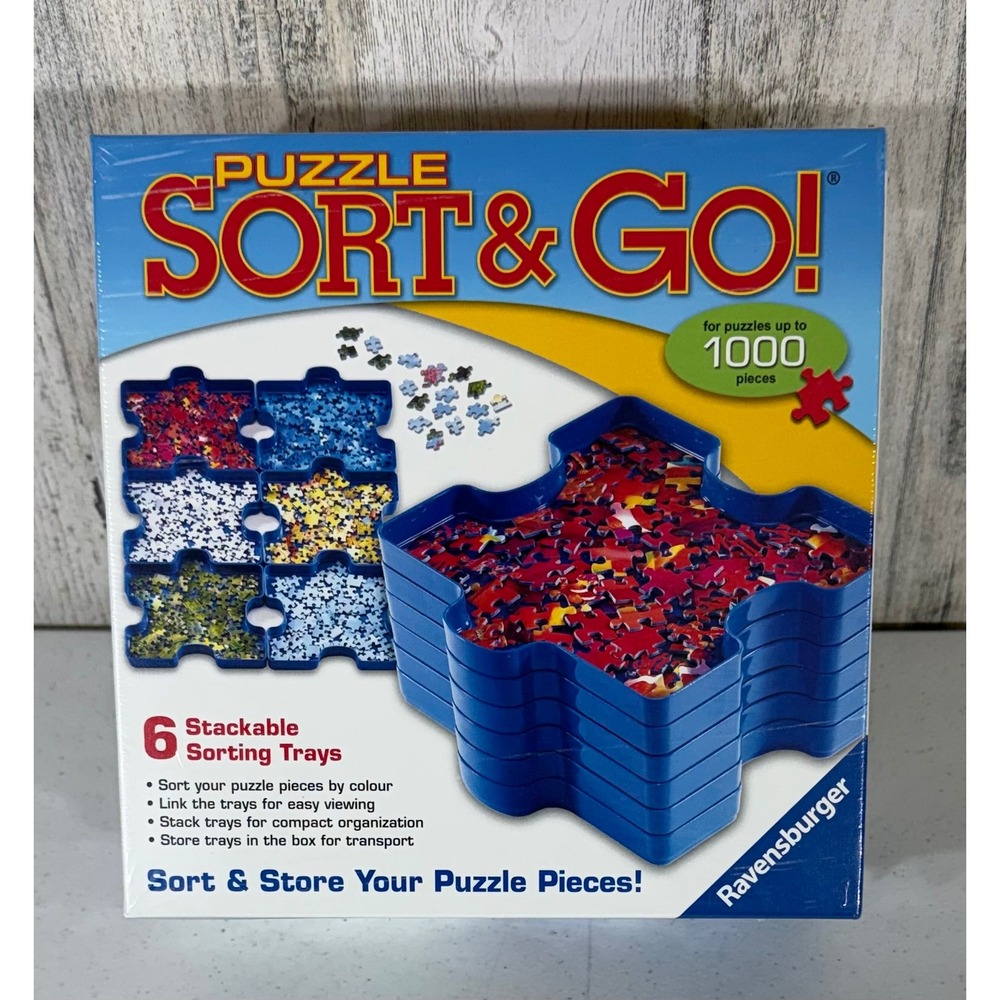 Ravensburger Puzzle Sort & Go 6 Stackable Trays Blue Organizer Up to 1000 Pc